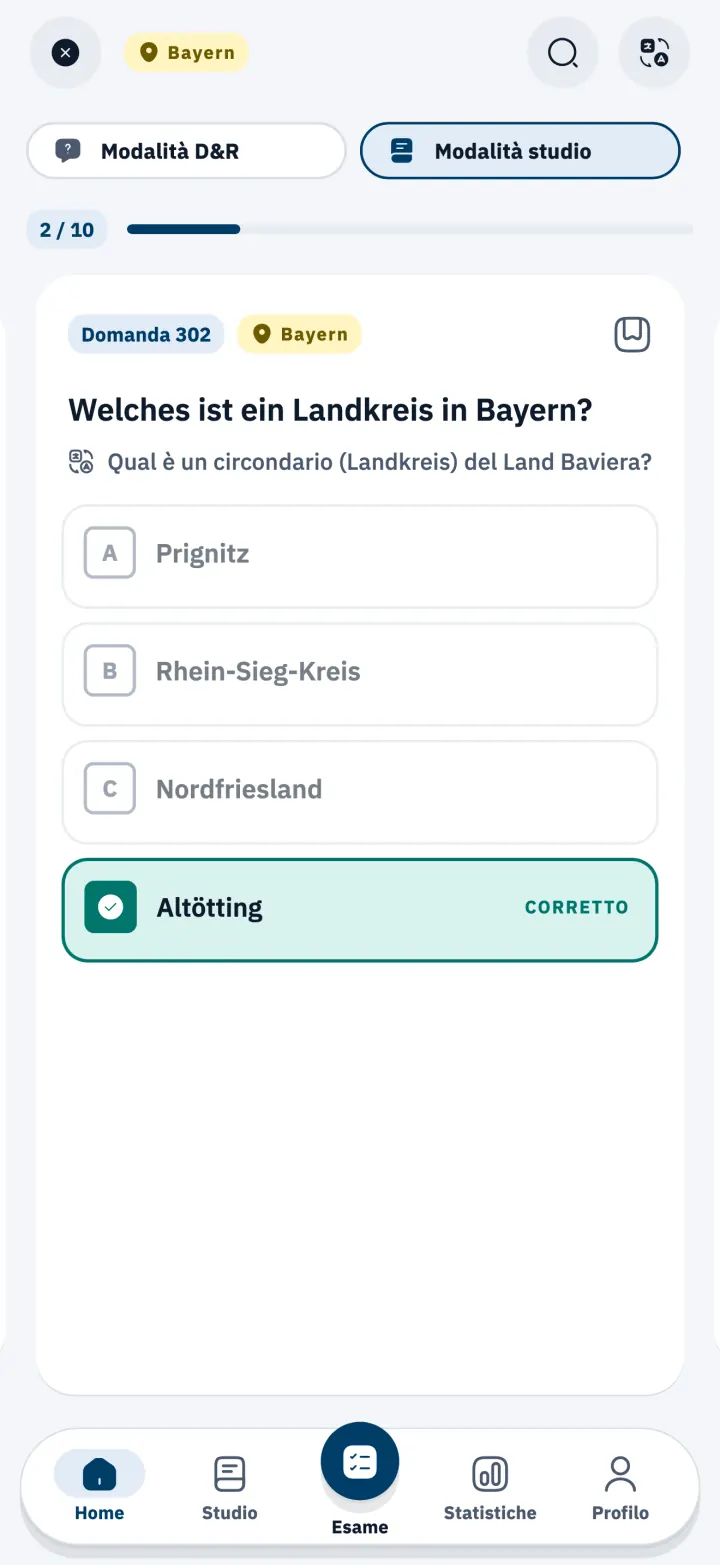 Domanda dell’Einbürgerungstest sulla Baviera in modalità studio
