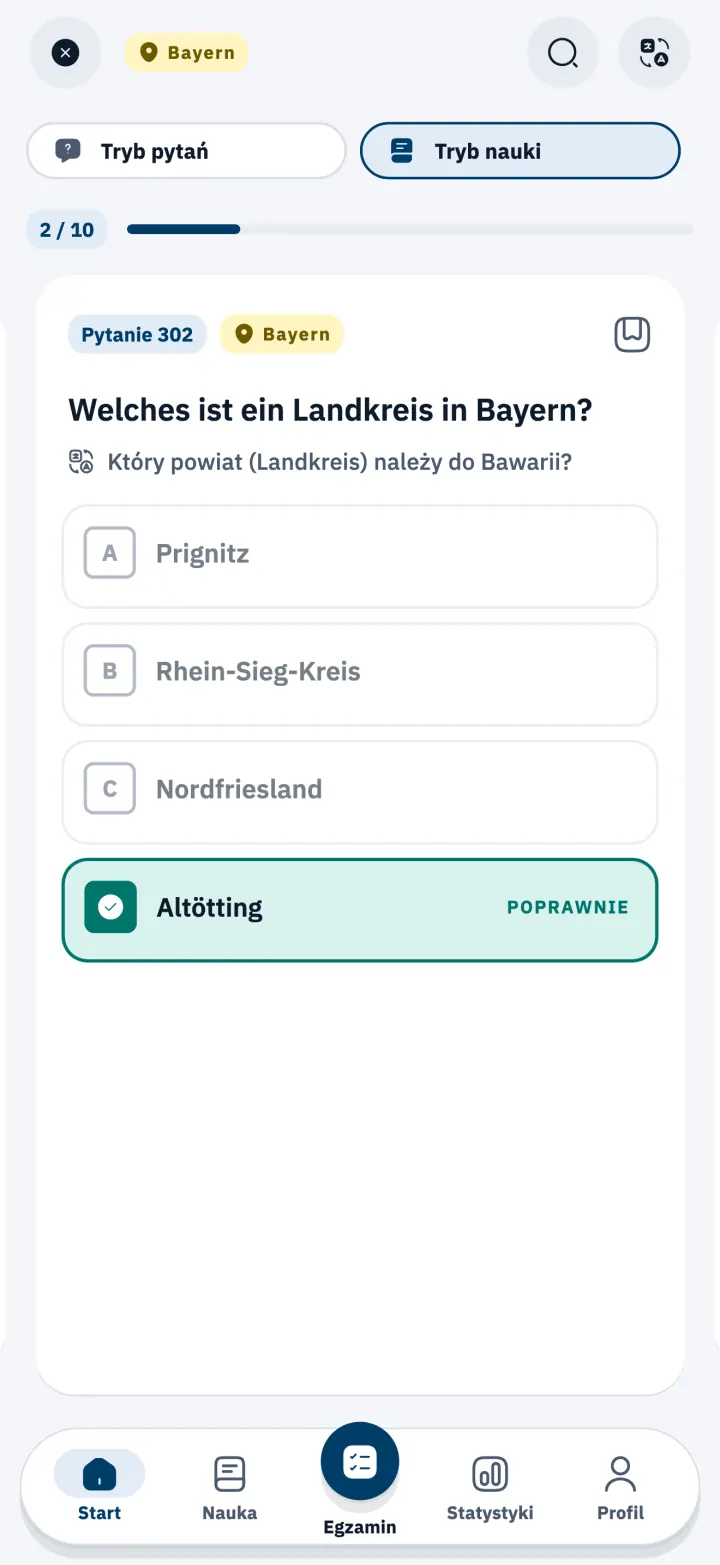 Pytanie z Einbürgerungstest o Bawarię w trybie nauki