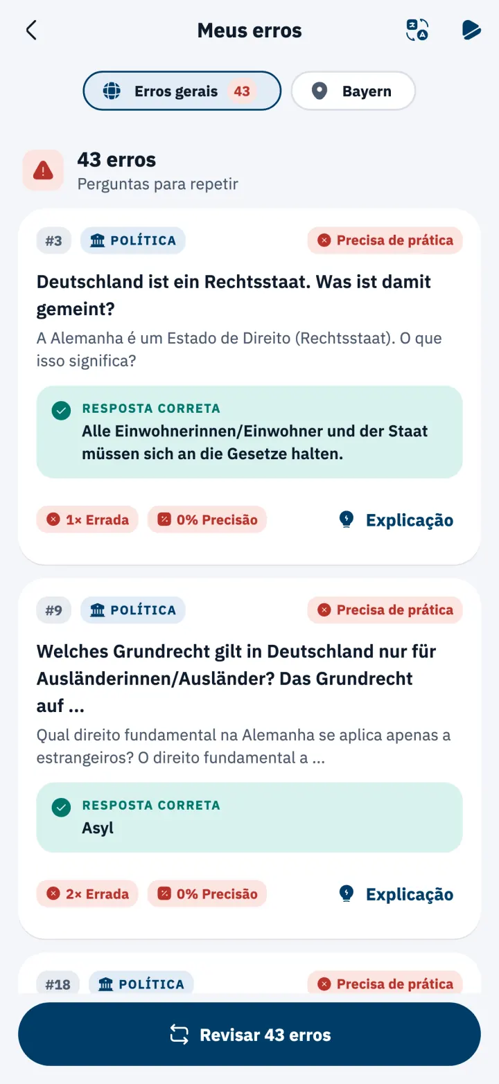 Lista Meus erros com as respostas certas